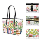 Books, Flowers And Butterflies - Leather Tote Bag-Large