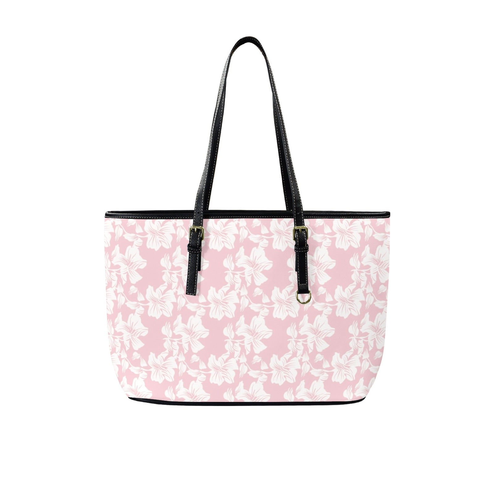 Pink Hawaiian Floral - PU Leather Tote Bag - Large