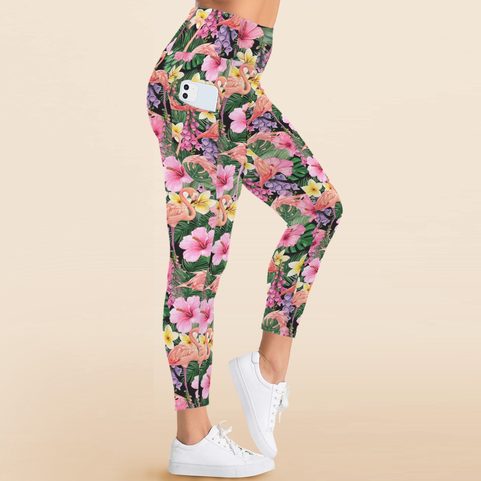 Flamingo Jungle - Women's High Waist Pockets Yoga Leggings
