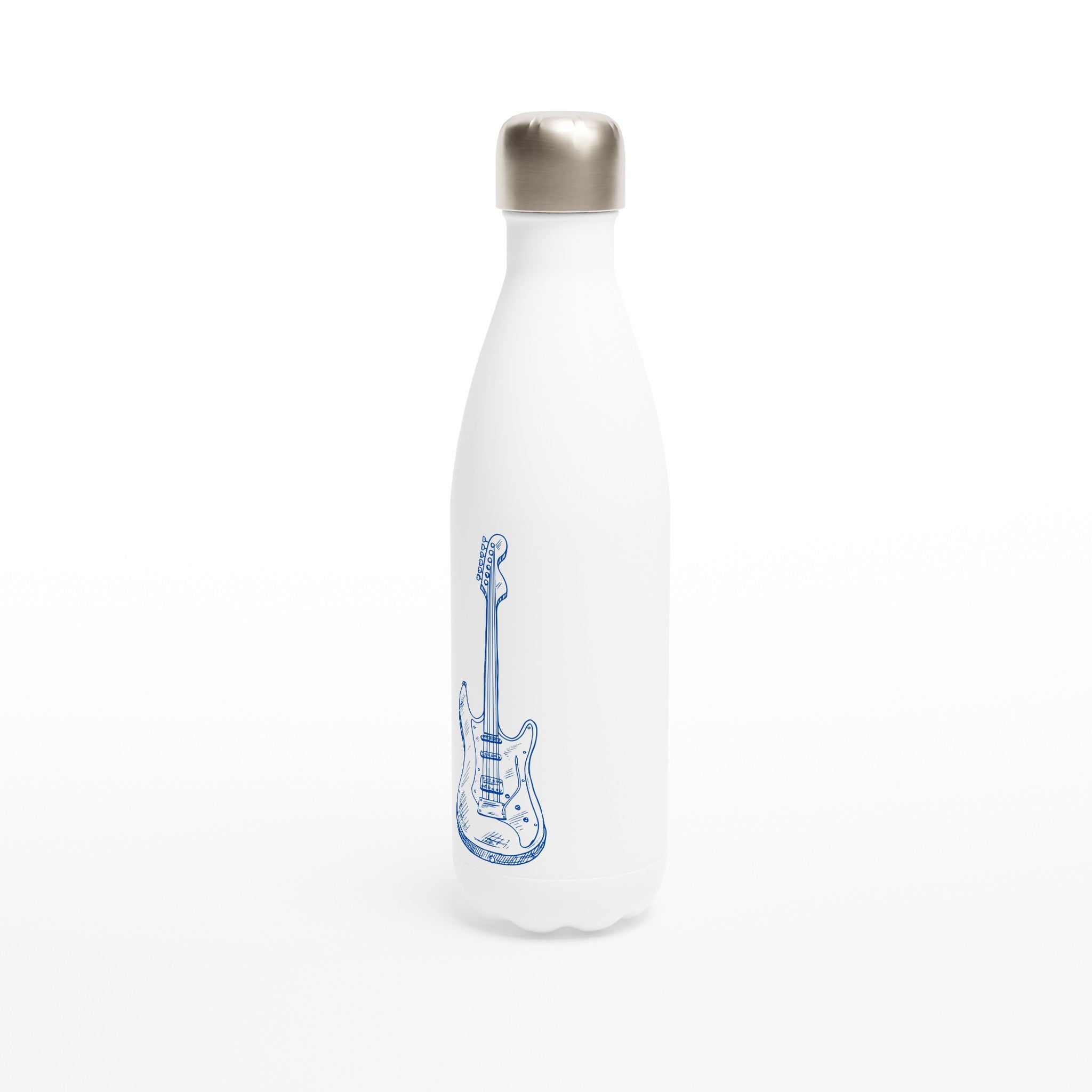 Guitar - White 17oz Stainless Steel Water Bottle White Water Bottle Globally Fulfilled Music