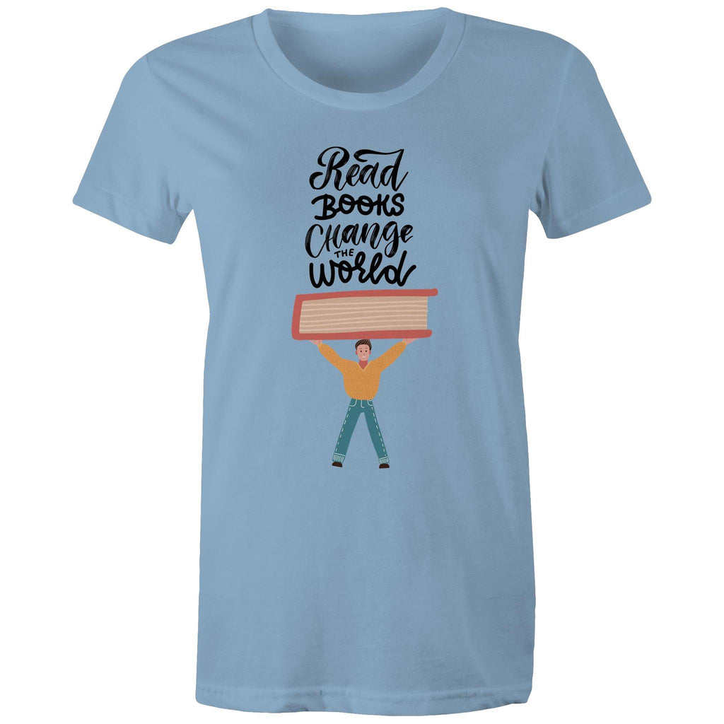 Read Books Change The World - Womens T-shirt Carolina Blue Womens T-shirt Printed In Australia Reading
