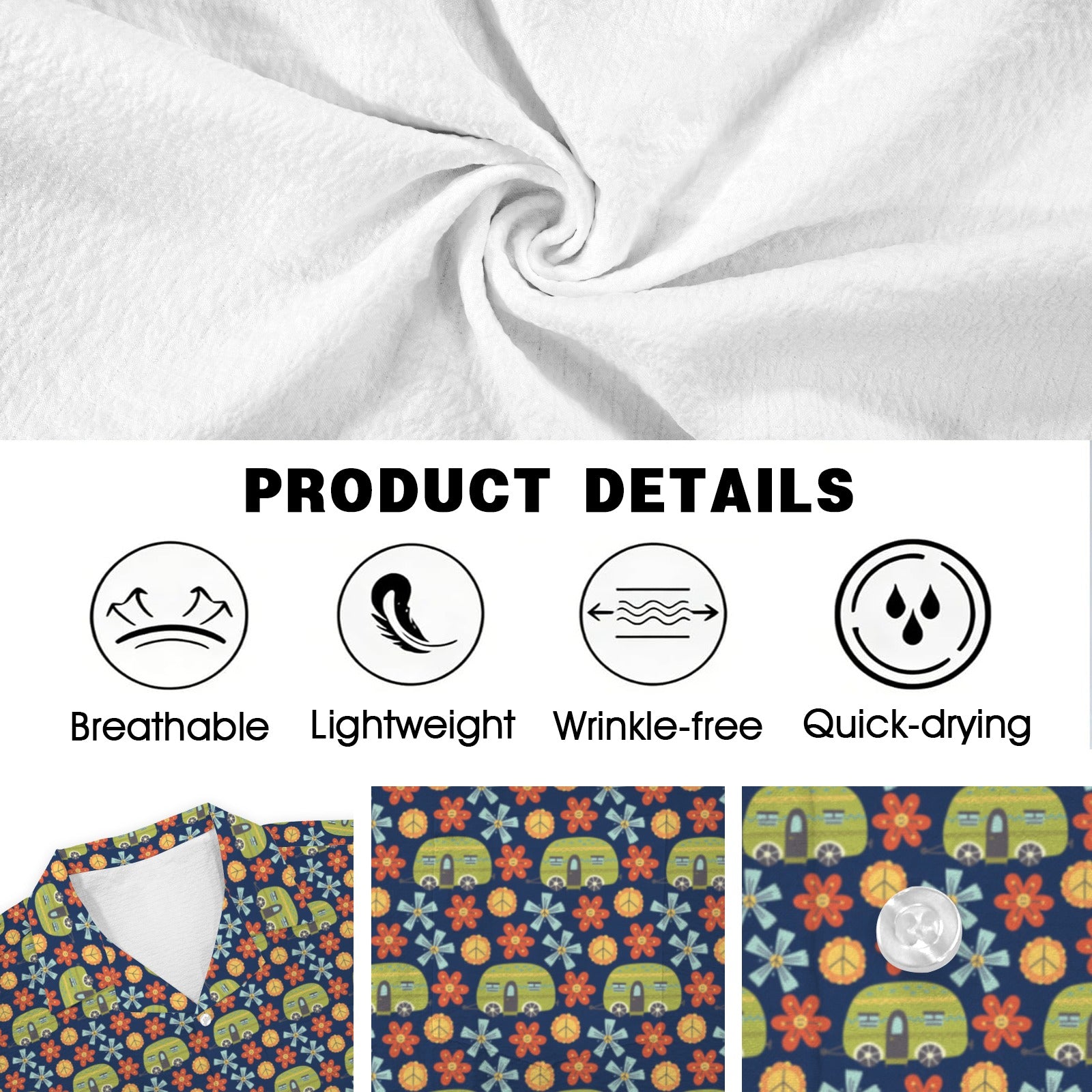 Hippie Caravan Men's Crinkle Hawaiian Shirt