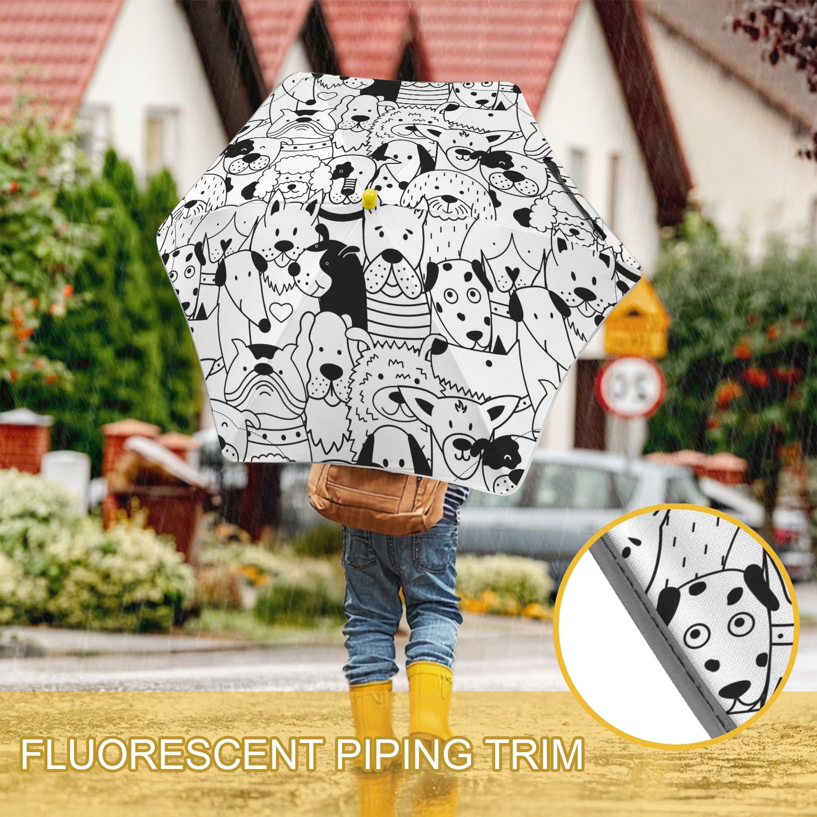 Black And White Dogs Kids Safe Round Corner Umbrella Kids Safe Round Corner Umbrella animal Printed Offshore