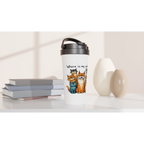 Where Is My Coffee, Cranky Cats - White 15oz Stainless Steel Travel Mug Travel Mug animal Coffee Globally Fulfilled