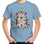 Christmas Cat - Kids Youth T-Shirt Carolina Blue Kids Christmas T-shirt Christmas Printed In Australia