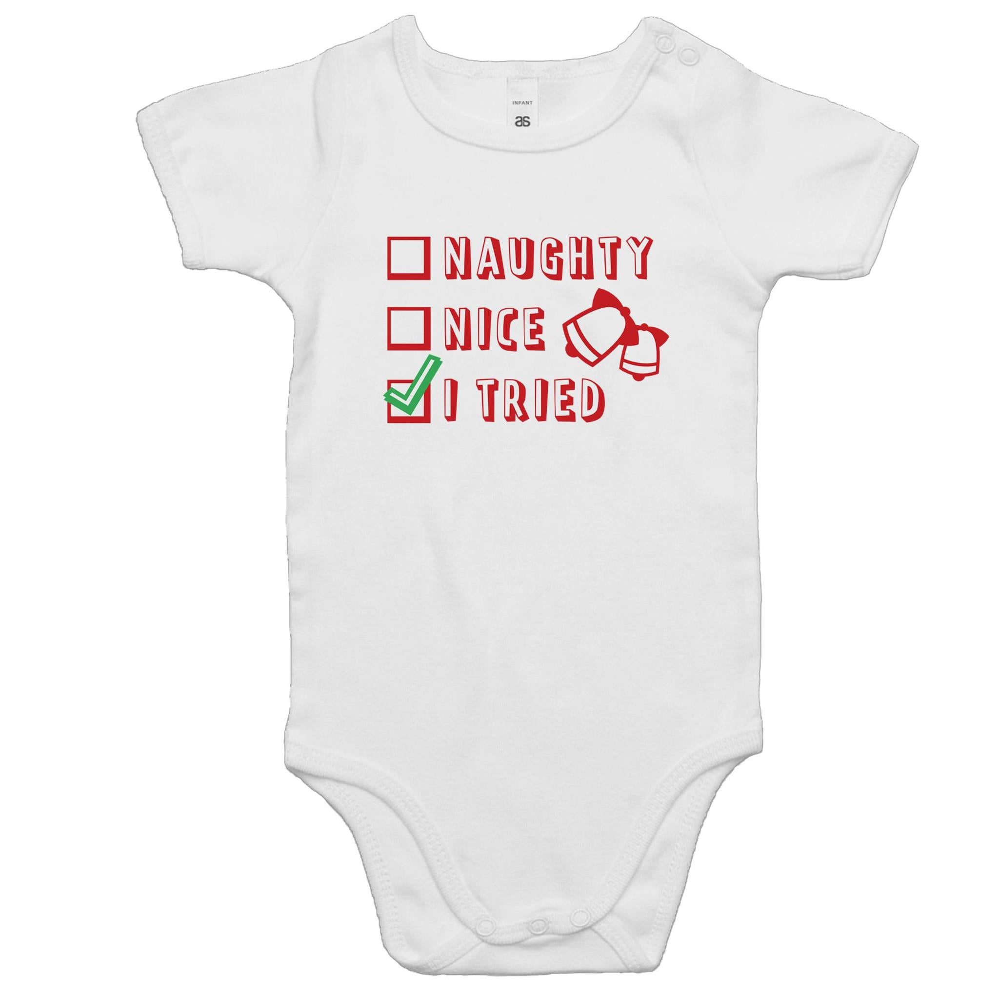 Santa's List, Naughty, Nice, I Tried - Baby Bodysuit White Baby Christmas Bodysuit Christmas Printed In Australia