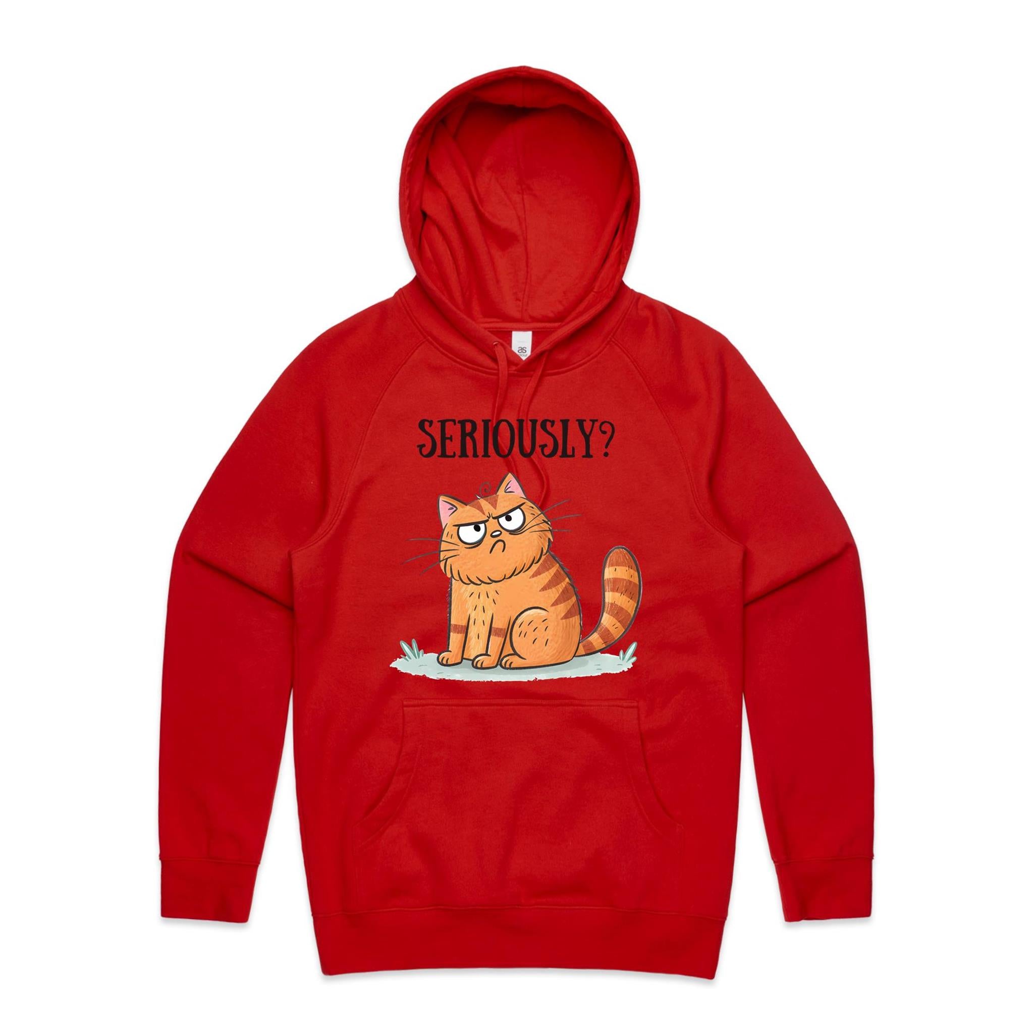Cat, Seriously? - Mens Hoodie Red Mens Hoodie animal Printed In Australia