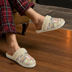 Coffee Men's Fur Trim Thick-Sole Indoor Slippers Men's Fur Trimmed Slippers Coffee Printed Offshore
