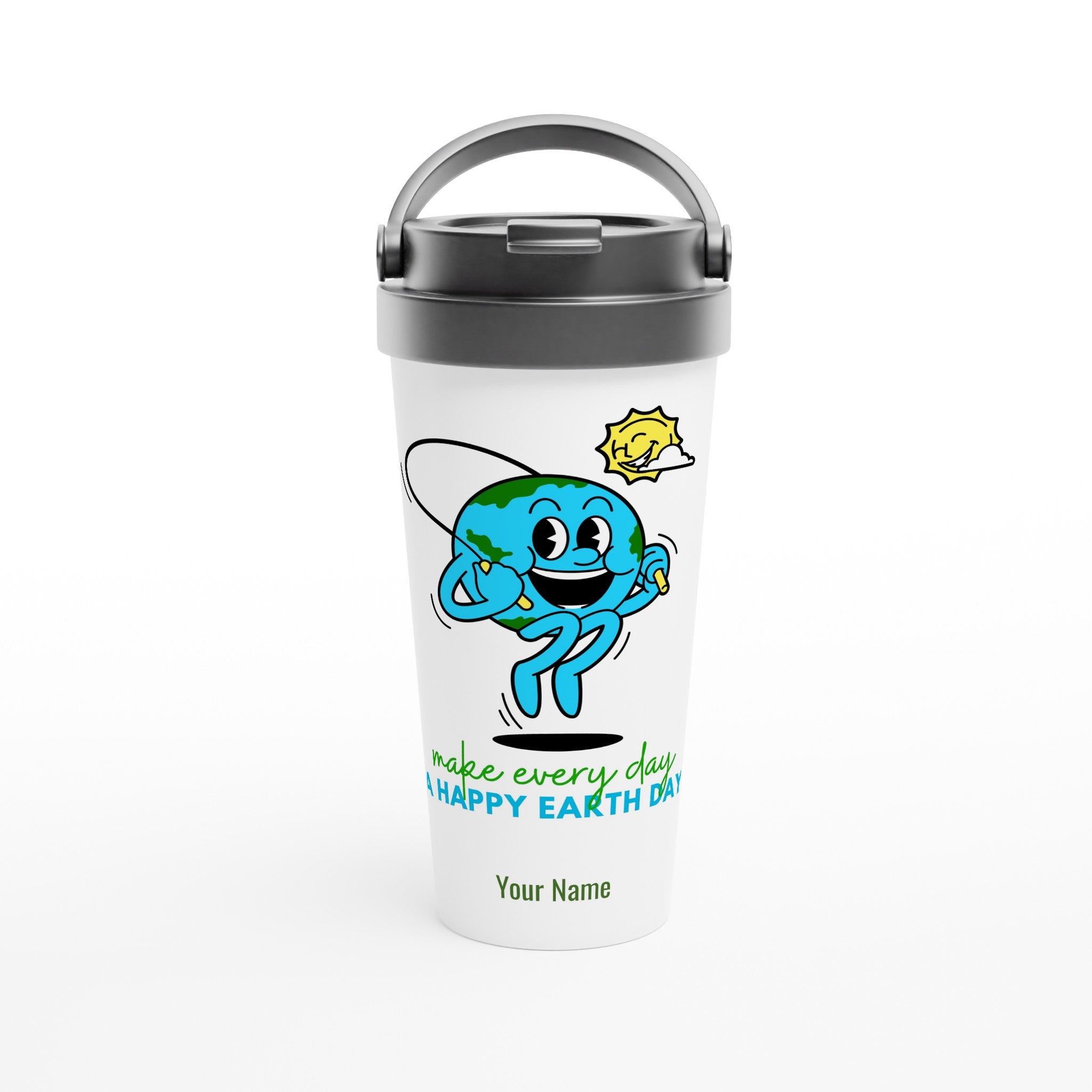 Personalised - Make Every Day A Happy Earth Day - White 15oz Stainless Steel Travel Mug Default Title Personalised Travel Mug customise environment Globally Fulfilled personalise