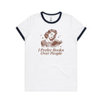 I Prefer Books Over People - AS Colour Women's Ringer Tee White Navy Womens Ringer T-shirt Printed In Australia Reading