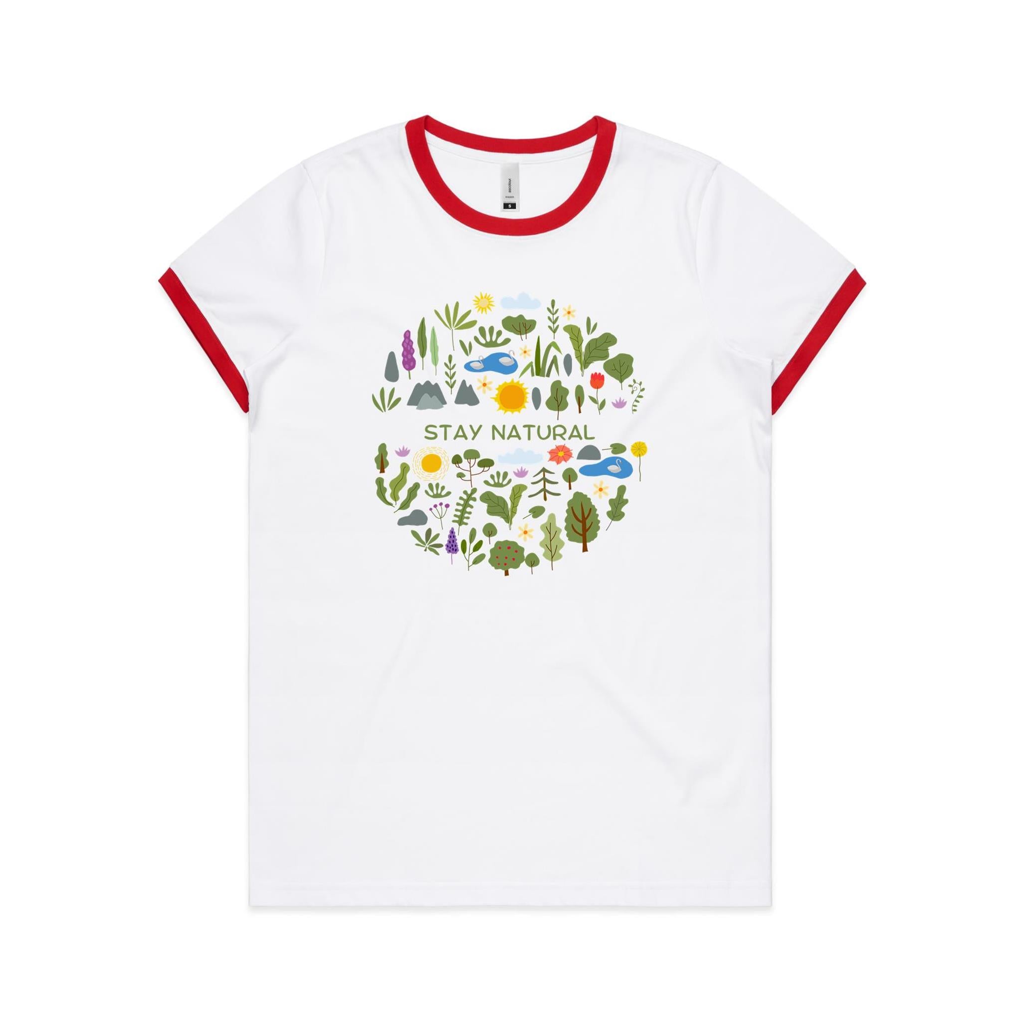 Stay Natural - Women's Ringer Tee White Red Womens Ringer T-shirt Plants Printed In Australia