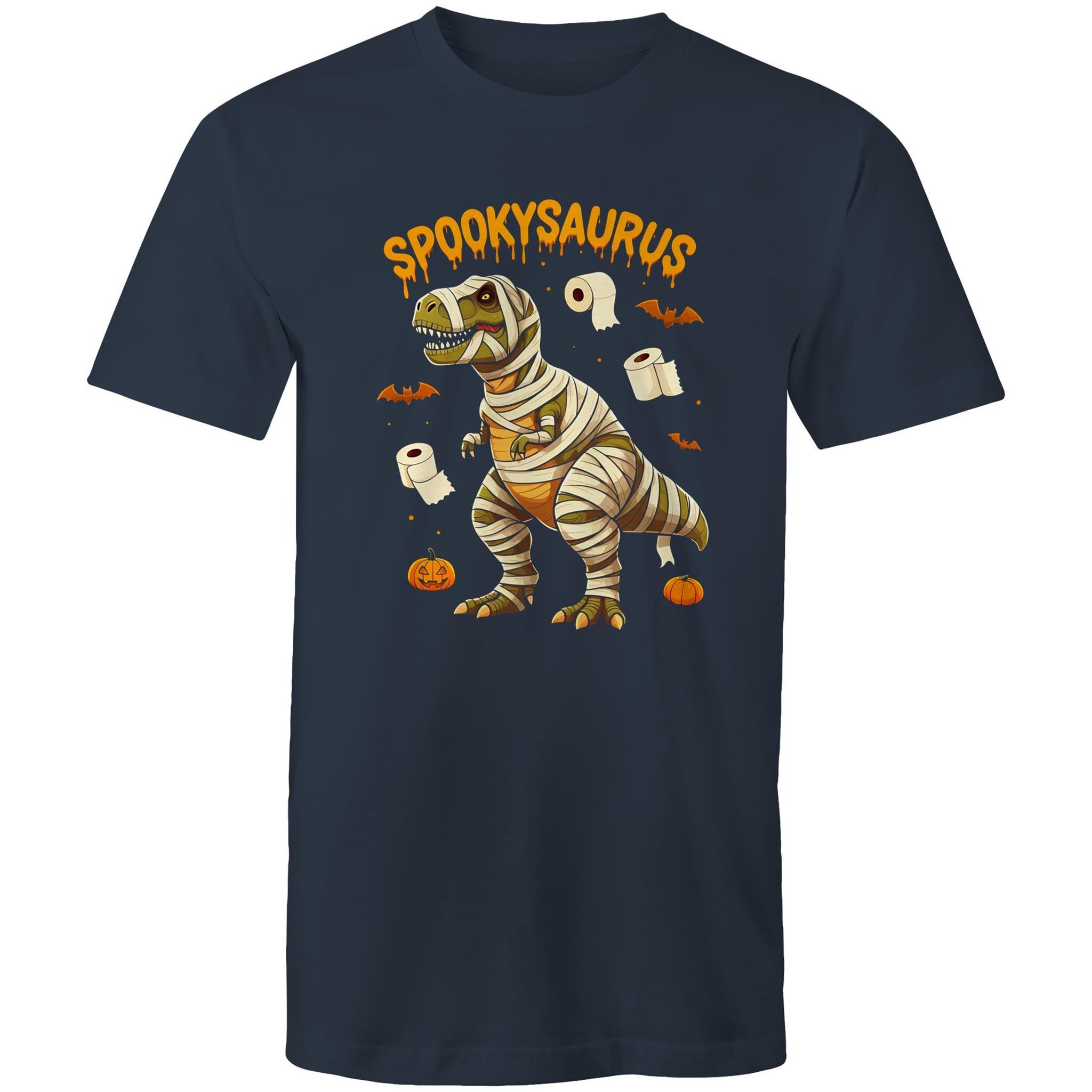 Spookysaurus, Halloween Dinosaur - Mens T-Shirt Navy Mens T-shirt Halloween Printed In Australia