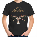 Merry Christmas Reindeer - Kids Youth T-Shirt Black Kids Christmas T-shirt Christmas Printed In Australia