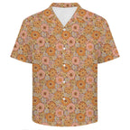 Orange Retro Floral Men's Crinkle Hawaiian Shirt