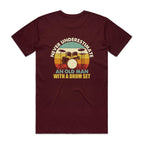Never Underestimate An Old Man With A Drum Set Men's AS Colour T-shirt Burgundy Mens T-shirt Music Printed In Australia