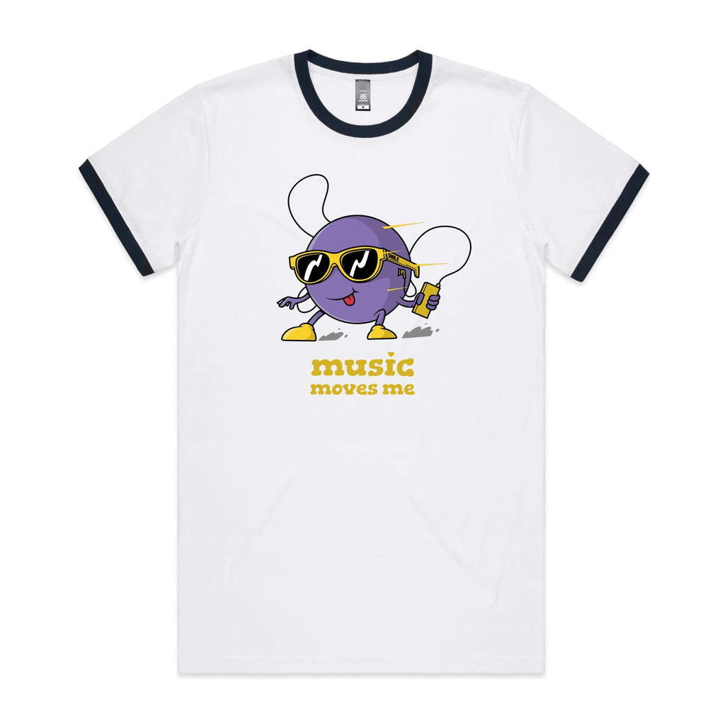 Music Moves Me - Staple Ringer Tee White Navy