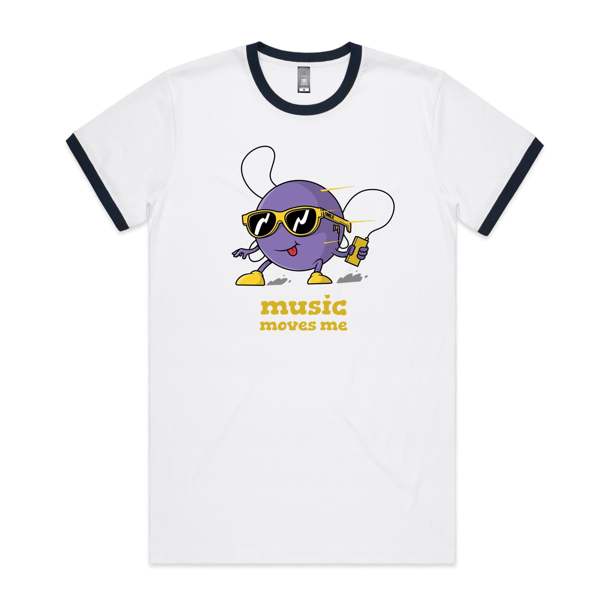 Music Moves Me - Staple Ringer Tee White Navy