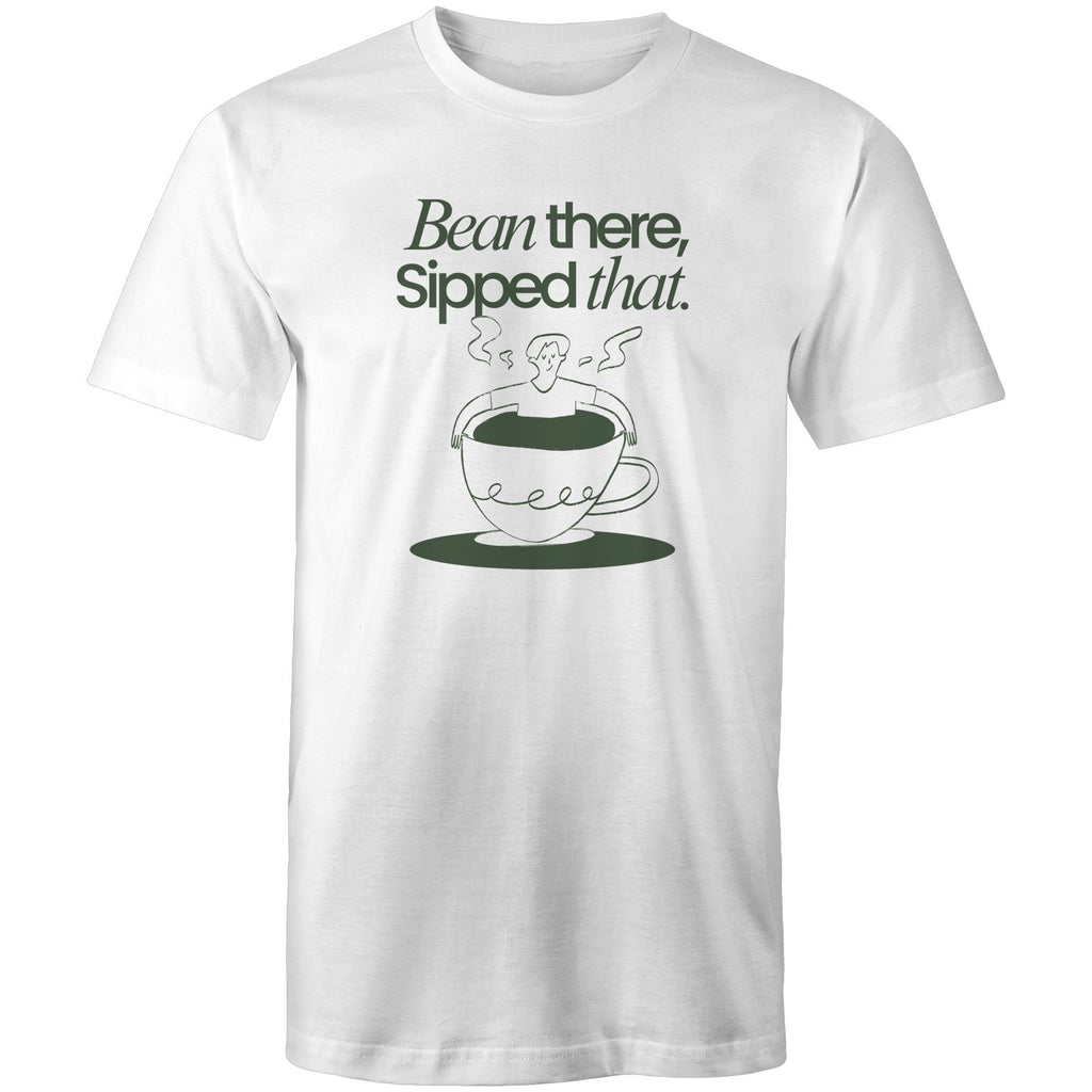 Bean There, Sipped That, Coffee - Mens T-Shirt White Mens T-shirt Coffee Printed In Australia