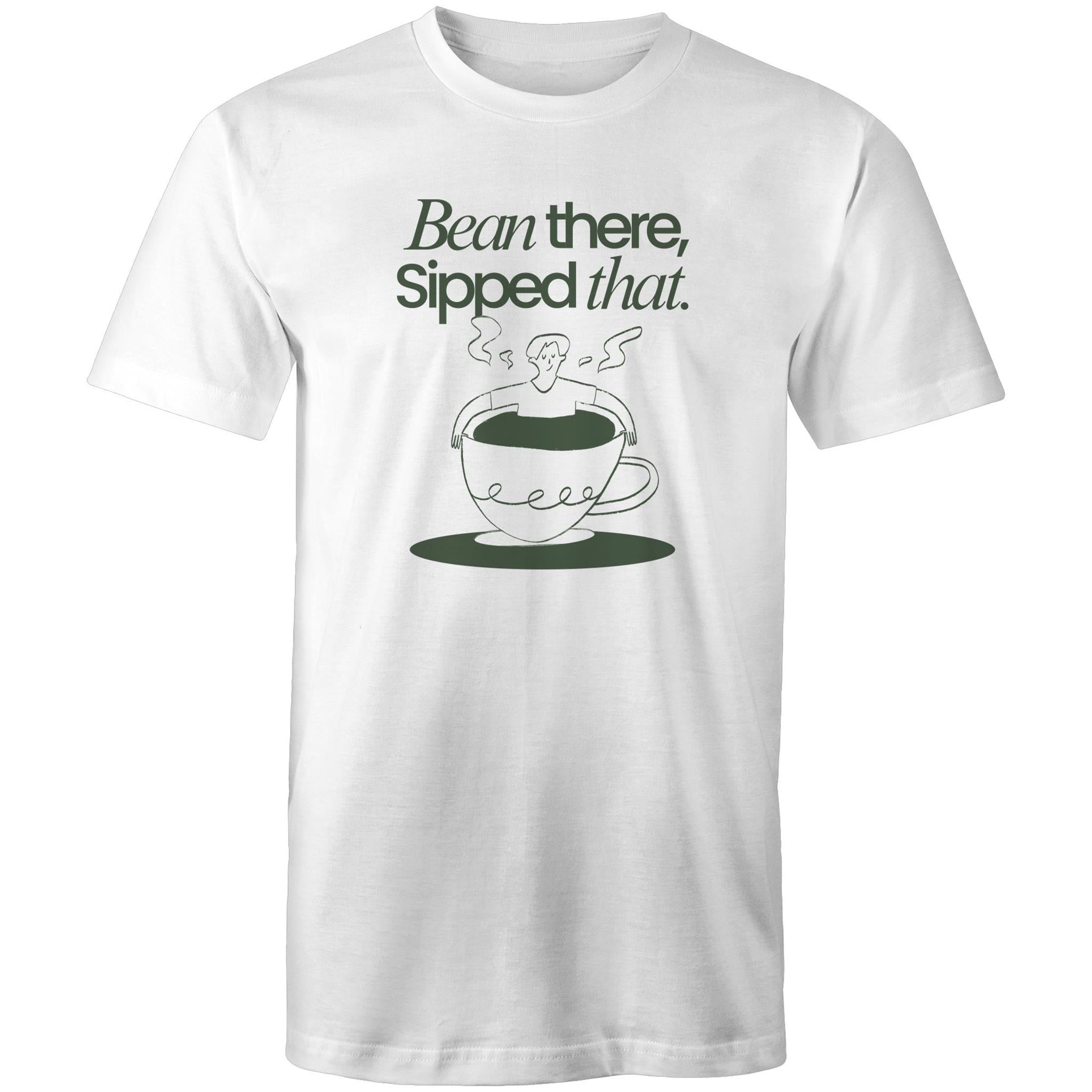 Bean There, Sipped That, Coffee - Mens T-Shirt White Mens T-shirt Coffee Printed In Australia