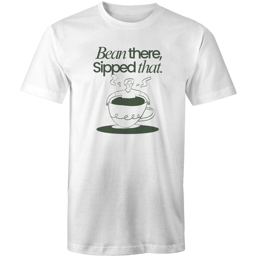 Bean There, Sipped That, Coffee - Mens T-Shirt White Mens T-shirt Coffee Printed In Australia