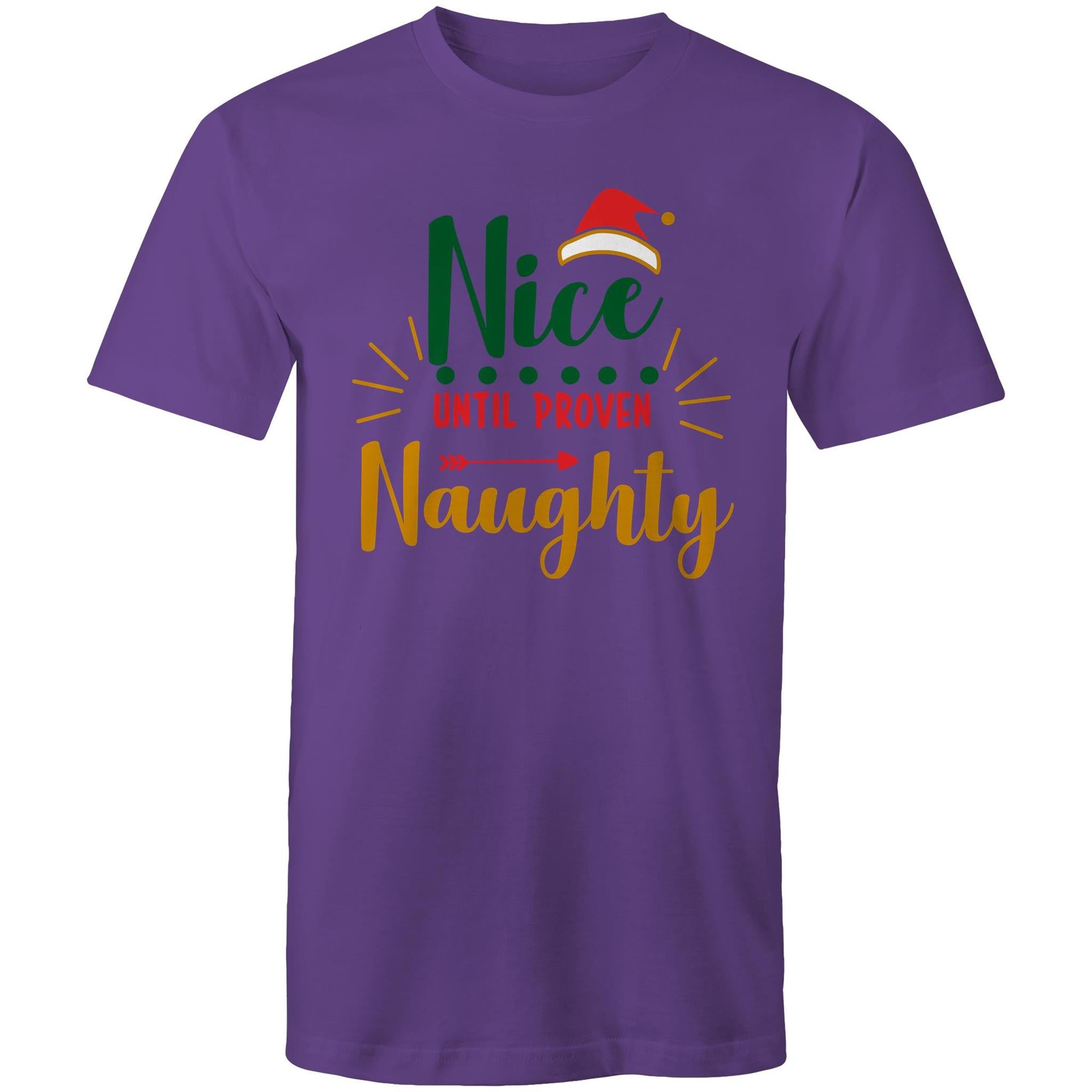 Nice Until Proven Naughty, Christmas - Mens T-Shirt Purple Mens Christmas T-shirt Christmas Printed In Australia