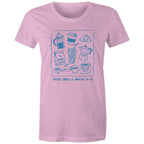 Maybe Coffee Is Addicted To Me - Womens T-shirt Pink Womens T-shirt Coffee Printed In Australia