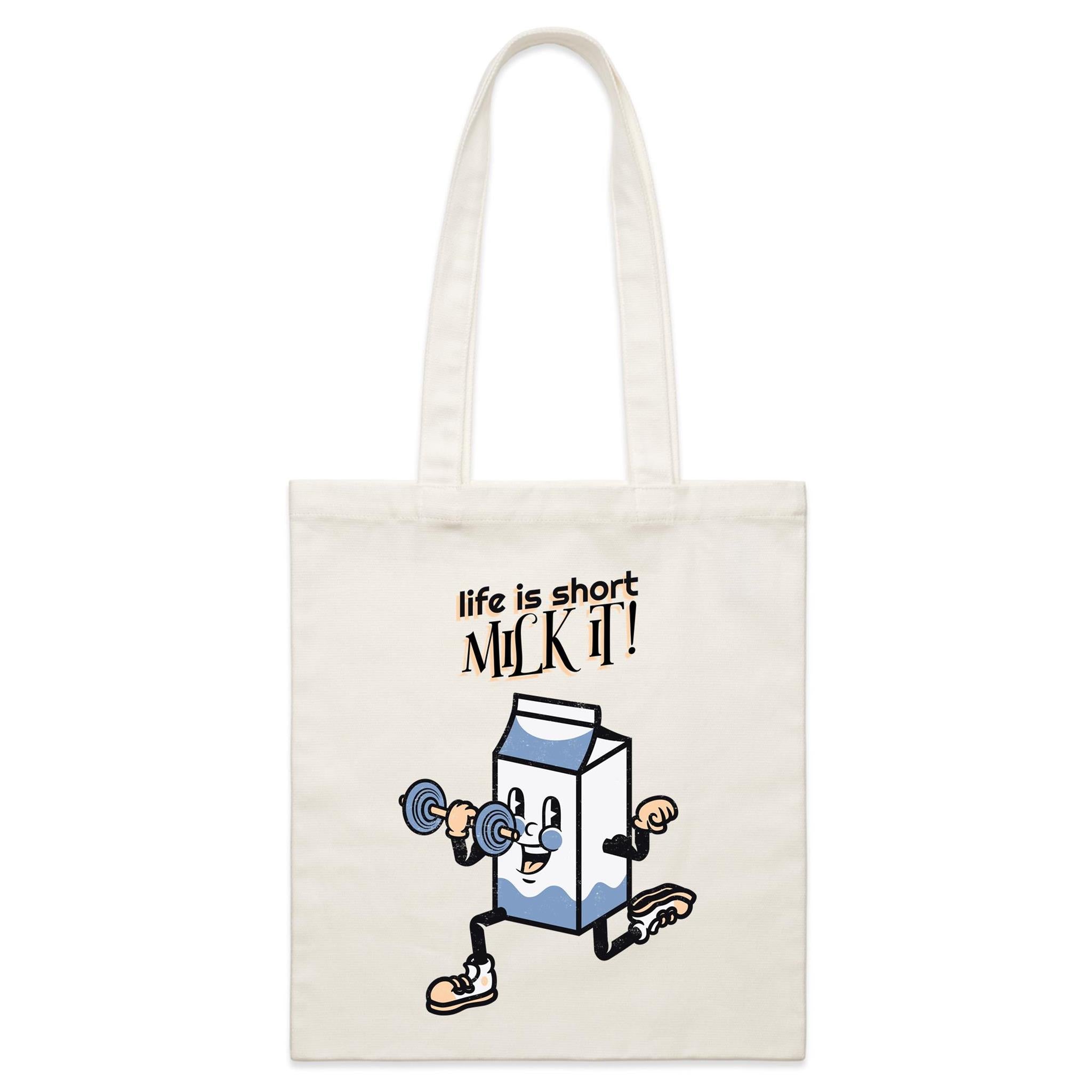 Life Is Short, Milk It - Parcel Canvas Tote Bag Default Title Small Tote Bag Fitness Printed In Australia