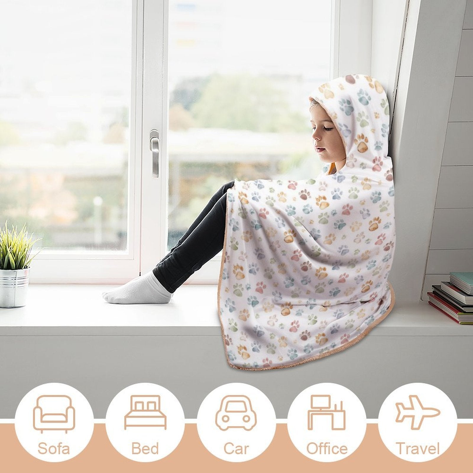 Paw Prints Kids Hooded Blanket 100cm x 130cm