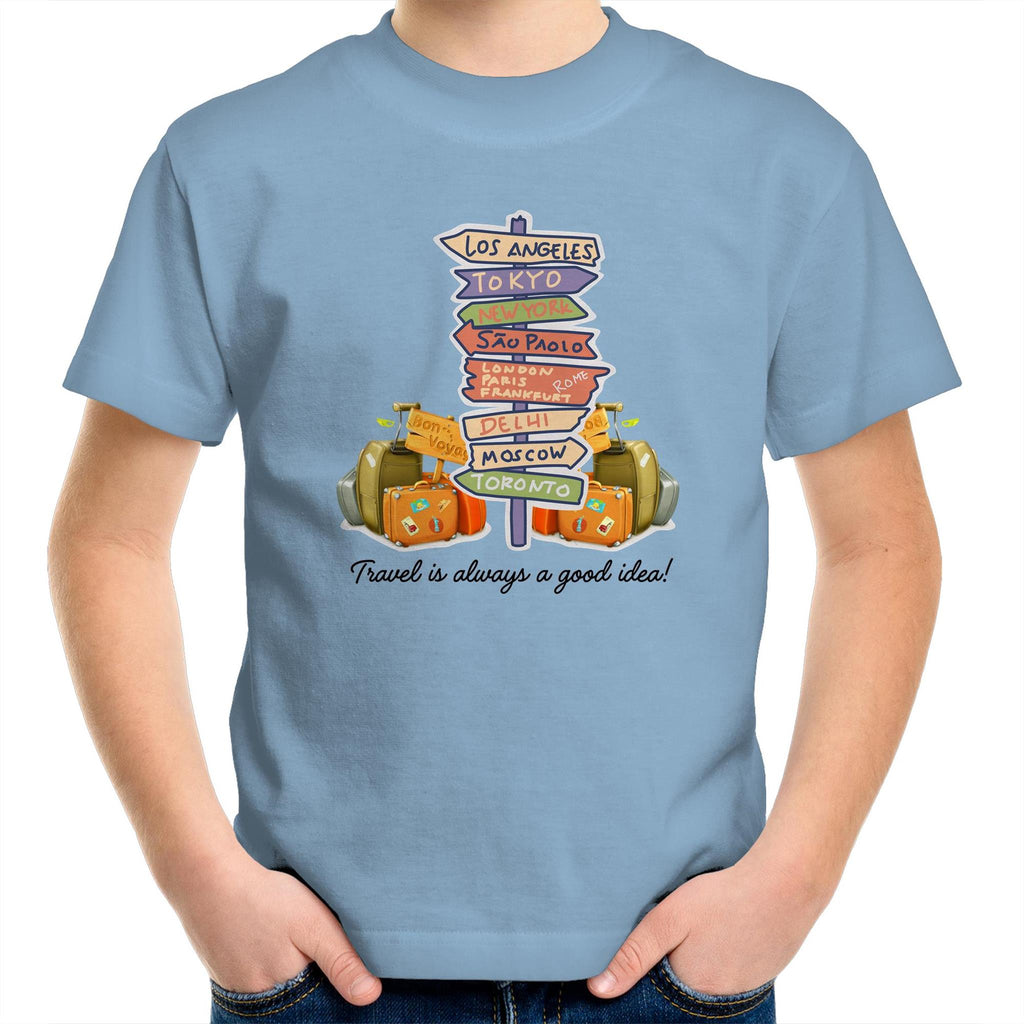 Travel Is Always A Good Idea - Kids Youth T-Shirt Carolina Blue Kids Youth T-shirt Printed In Australia