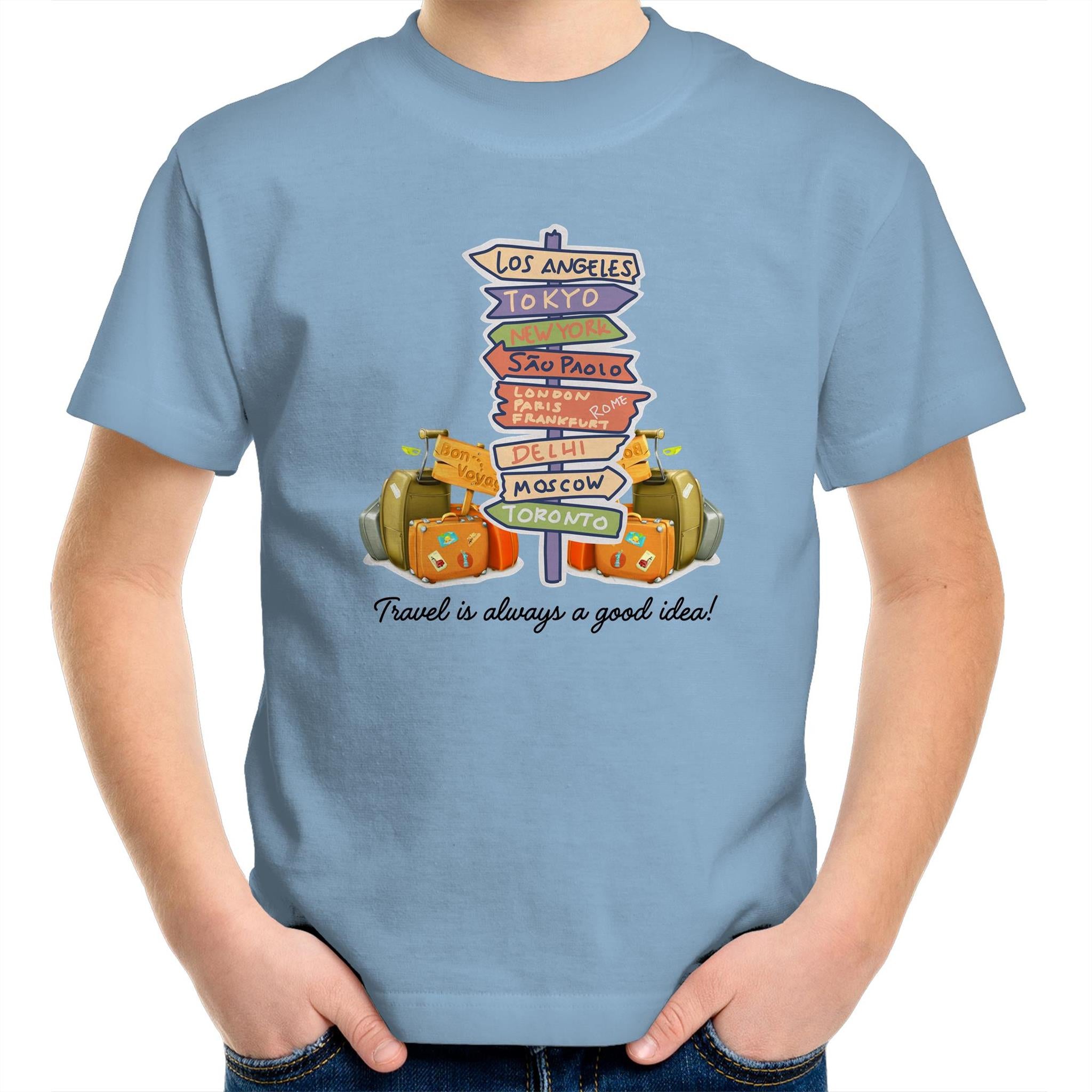 Travel Is Always A Good Idea - Kids Youth T-Shirt Carolina Blue Kids Youth T-shirt Printed In Australia