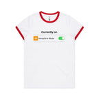Currently On Aeroplane Mode - Women's Ringer Tee White Red Womens Ringer T-shirt Printed In Australia Tech