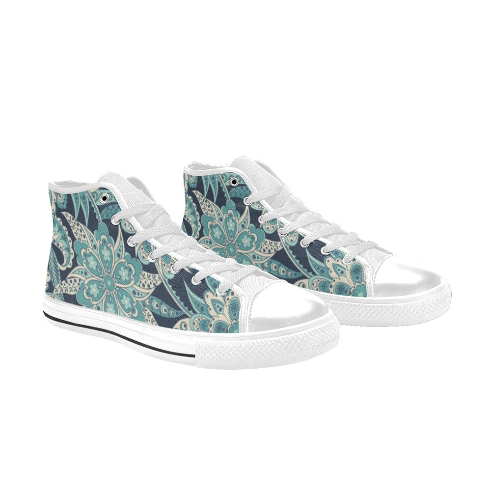 Vintage Blue Floral Women's High Top Canvas Shoes Womens Classic High Top Shoes Printed Offshore