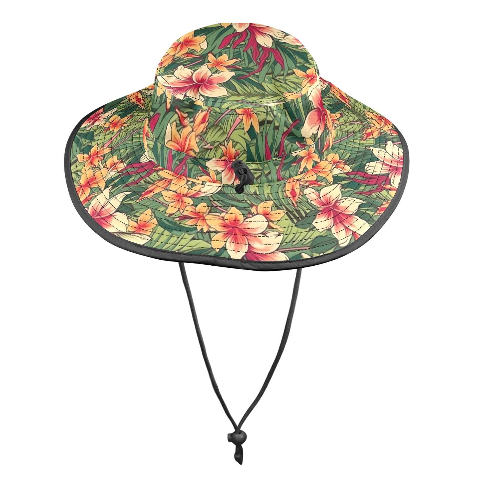 Vintage Hawaiian Floral Wide Brim Bucket Hat Wide Brim Bucket Hat Plants Printed Offshore