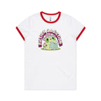 Fiction Addiction - Women's Ringer Tee White Red Womens Ringer T-shirt Printed In Australia Reading