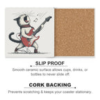 Cat Playing Guitar Ceramic Coasters (Square) Ceramic Coasters animal Music Printed Offshore