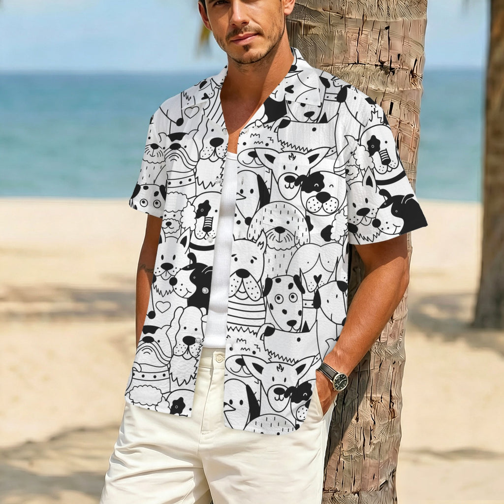 Black And White Dogs Men's Crinkle Hawaiian Shirt