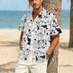 Black And White Dogs Men's Crinkle Hawaiian Shirt