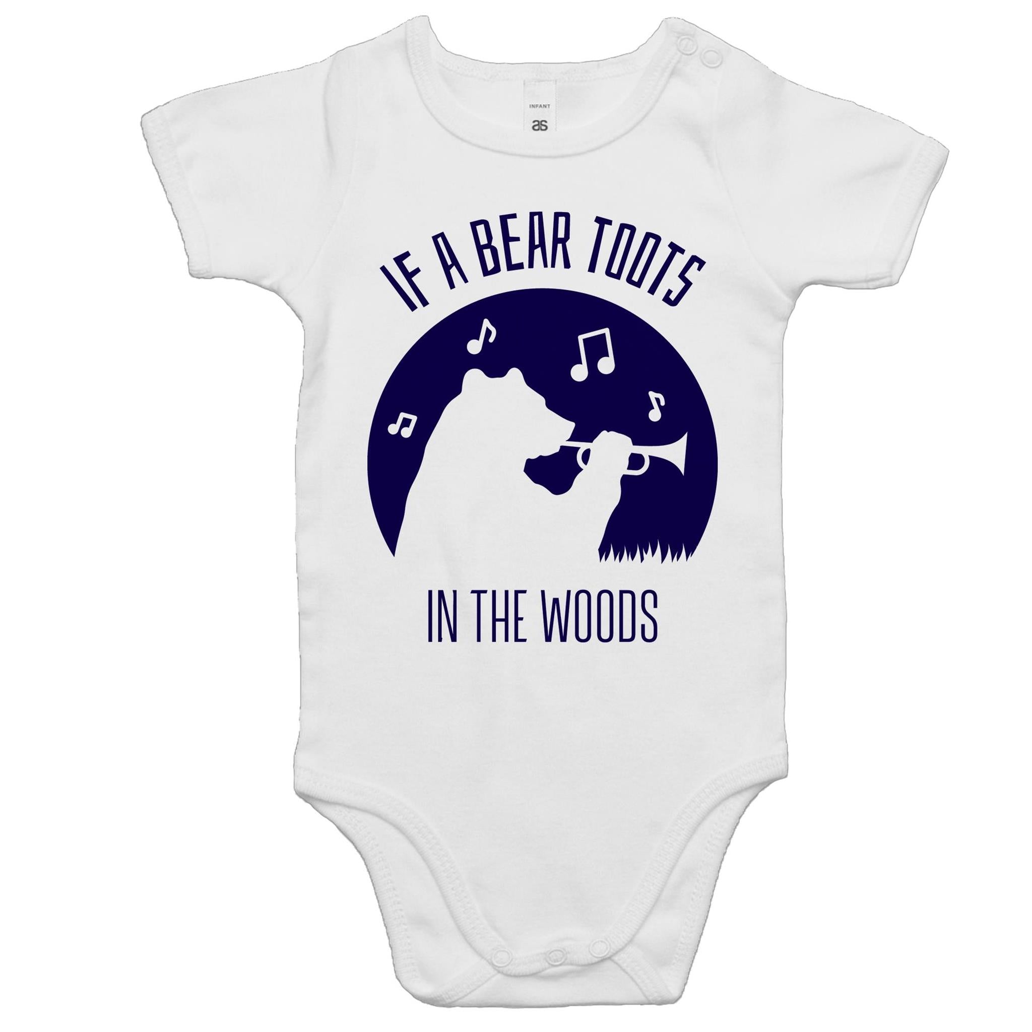 If A Bear Toots In The Woods - Baby Bodysuit White Baby Bodysuit Printed In Australia