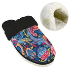 Blue Paisley Women's Fur Trim Thick-Sole Indoor Slippers Women's Fur Trimmed Slippers Printed Offshore