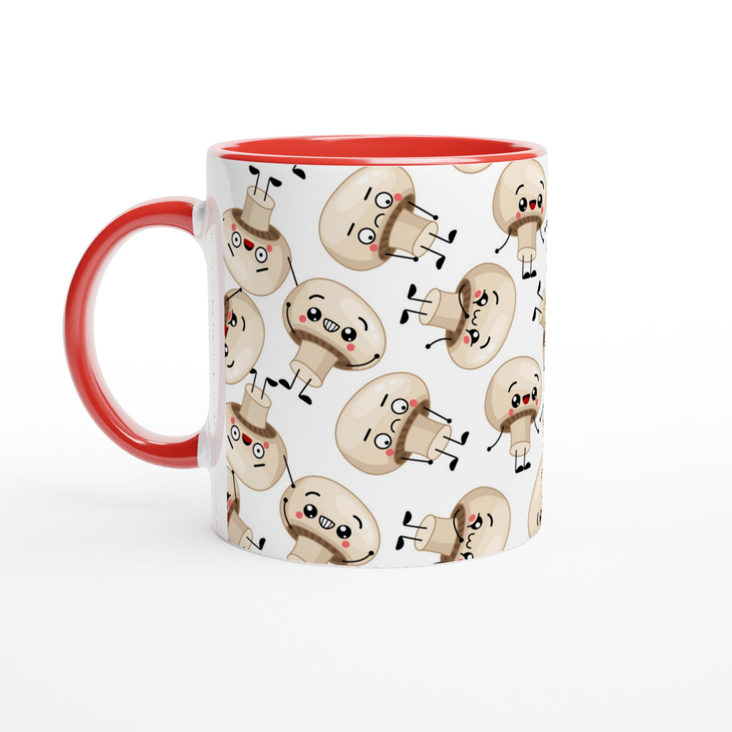 Cute Mushrooms - White 11oz Ceramic Mug with Colour Inside Ceramic Red Colour 11oz Mug Globally Fulfilled