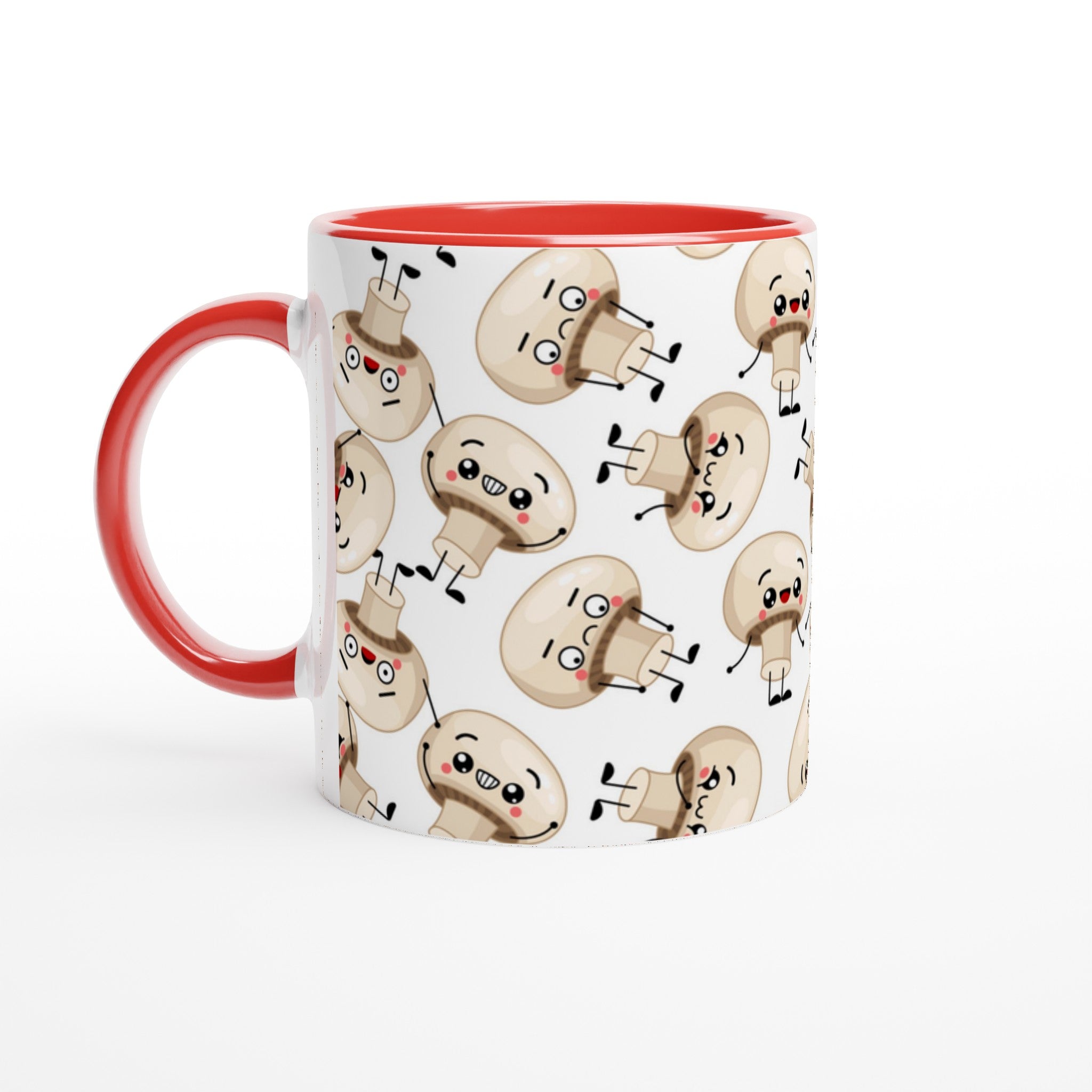 Cute Mushrooms - White 11oz Ceramic Mug with Colour Inside Ceramic Red Colour 11oz Mug Globally Fulfilled