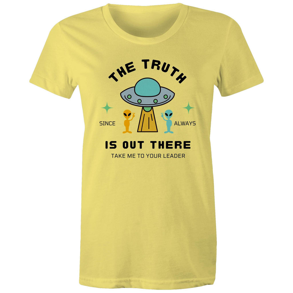The Truth Is Out There - Womens T-shirt Yellow Womens T-shirt Printed In Australia Sci Fi