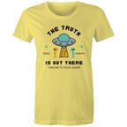 The Truth Is Out There - Womens T-shirt Yellow Womens T-shirt Printed In Australia Sci Fi