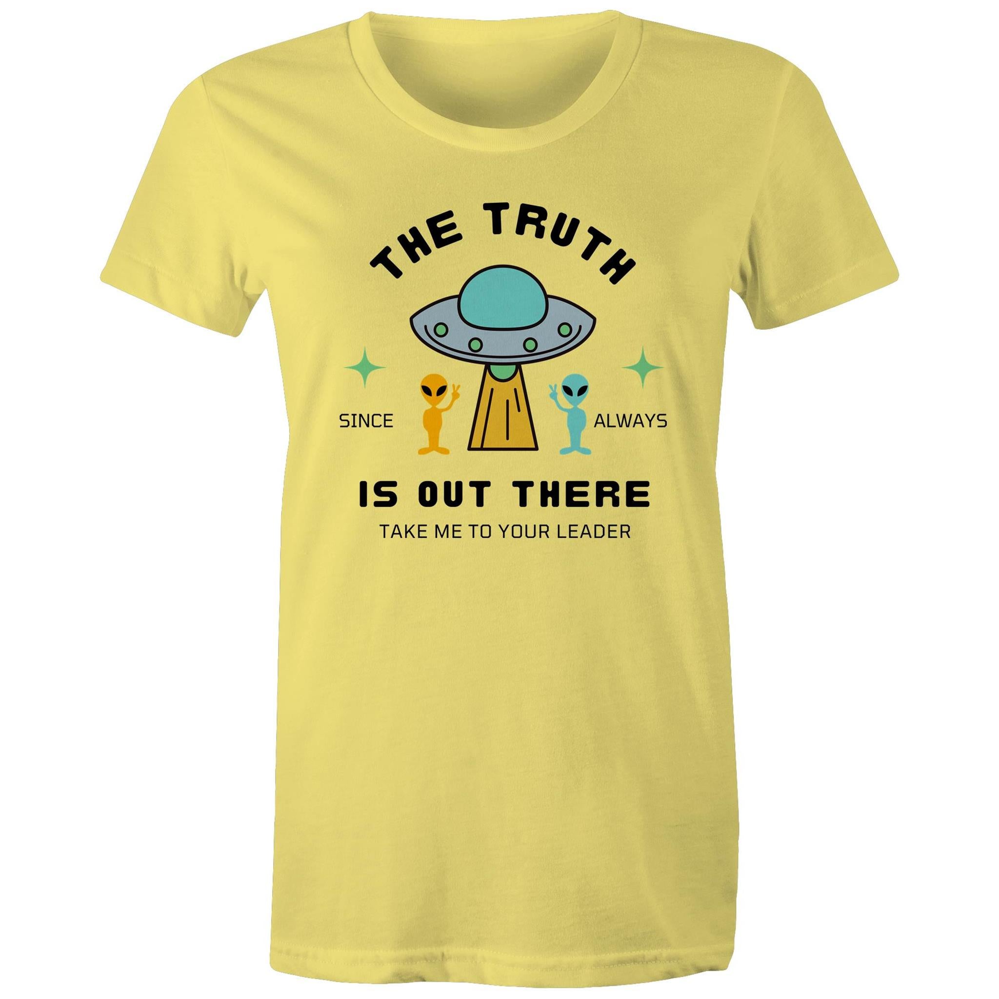 The Truth Is Out There - Womens T-shirt Yellow Womens T-shirt Printed In Australia Sci Fi