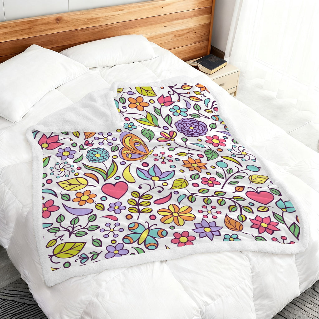 Hippy Butterfly And Flowers - Double-Layer Fleece Blanket 51"x59"