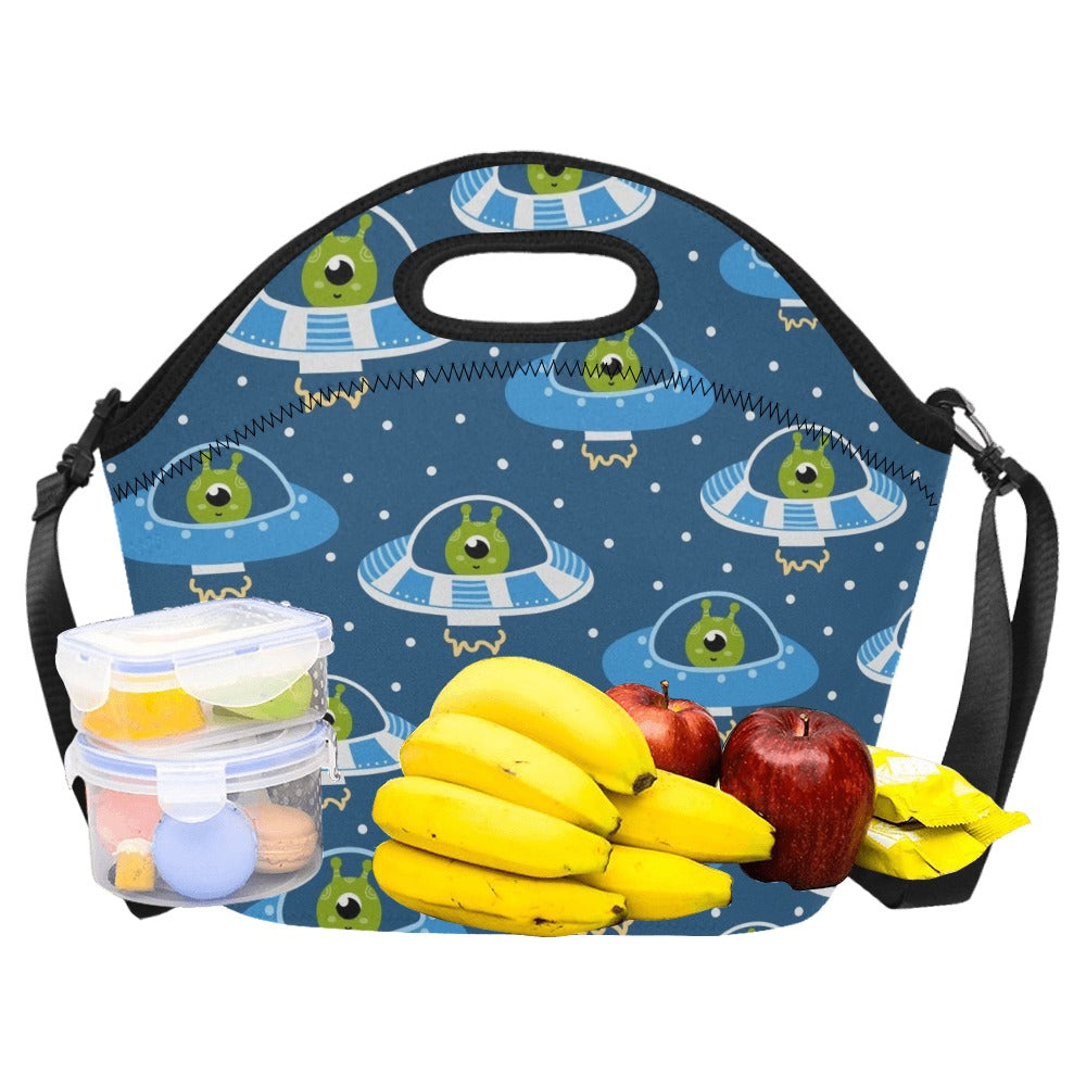 Cute Aliens in UFOs - Neoprene Lunch Bag Neoprene Lunch Bag Printed Offshore