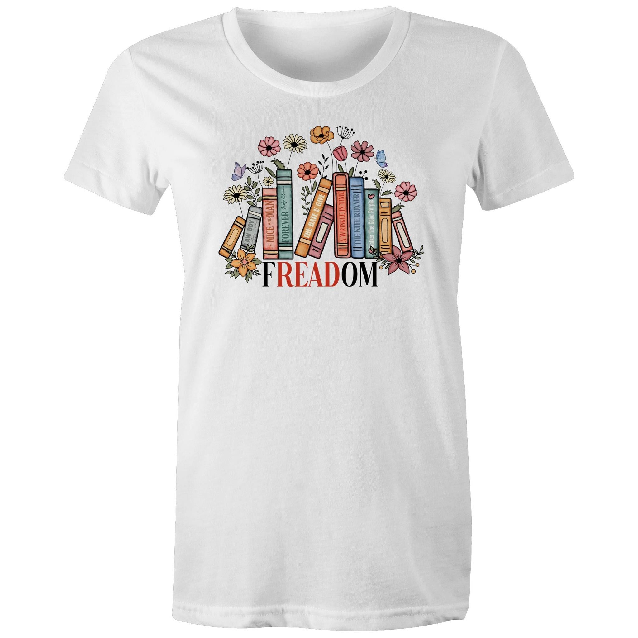 Freedom, Reading Books - Womens T-shirt White Womens T-shirt Printed In Australia Reading