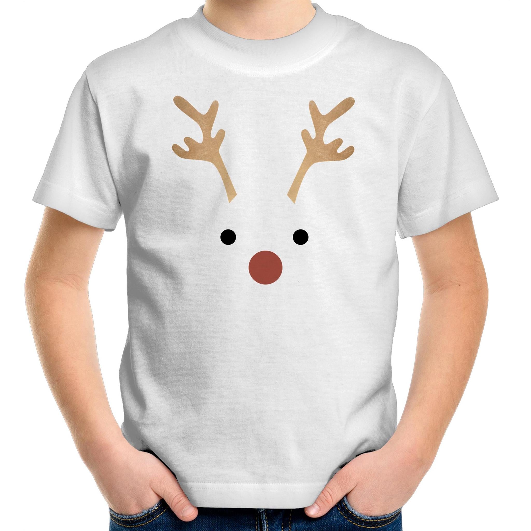 Red Nose Reindeer - Kids Youth T-Shirt White Kids Christmas T-shirt Christmas Printed In Australia