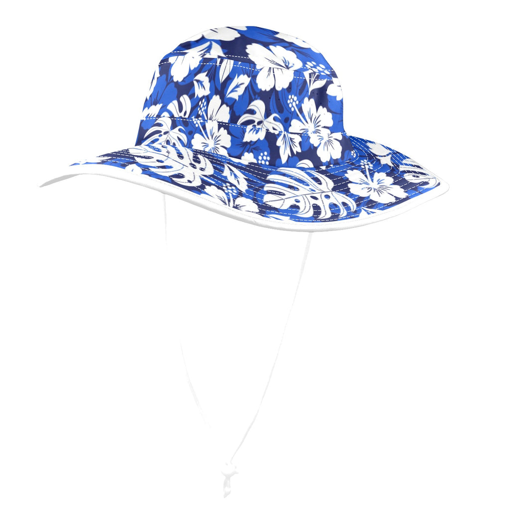 Blue Hawaiian Floral - Wide Brim Bucket Hat Wide Brim Bucket Hat Plants Printed Offshore