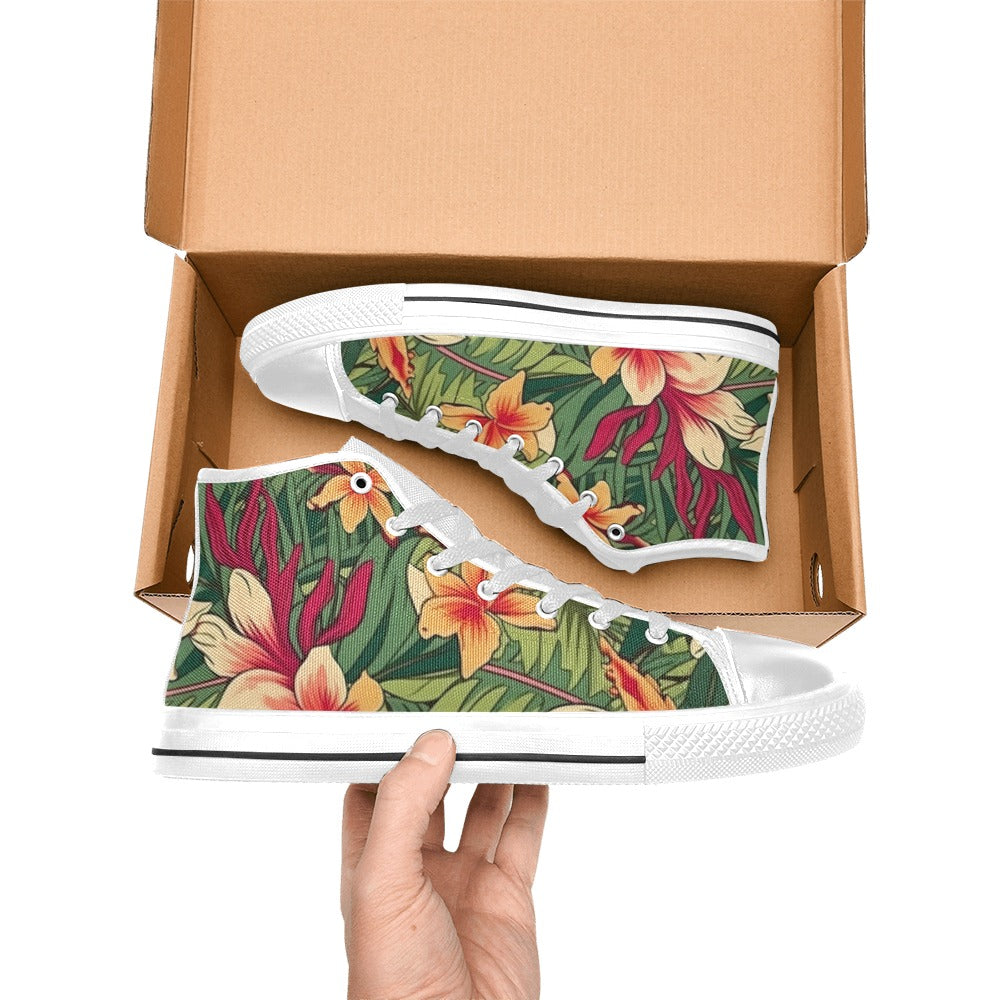 Vintage Hawaiian Floral Women's High Top Canvas Shoes Womens Classic High Top Shoes Plants Printed Offshore